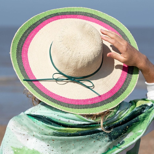 Cream, Pink & Green Wide Brimmed Sun Hat by Peace of Mind